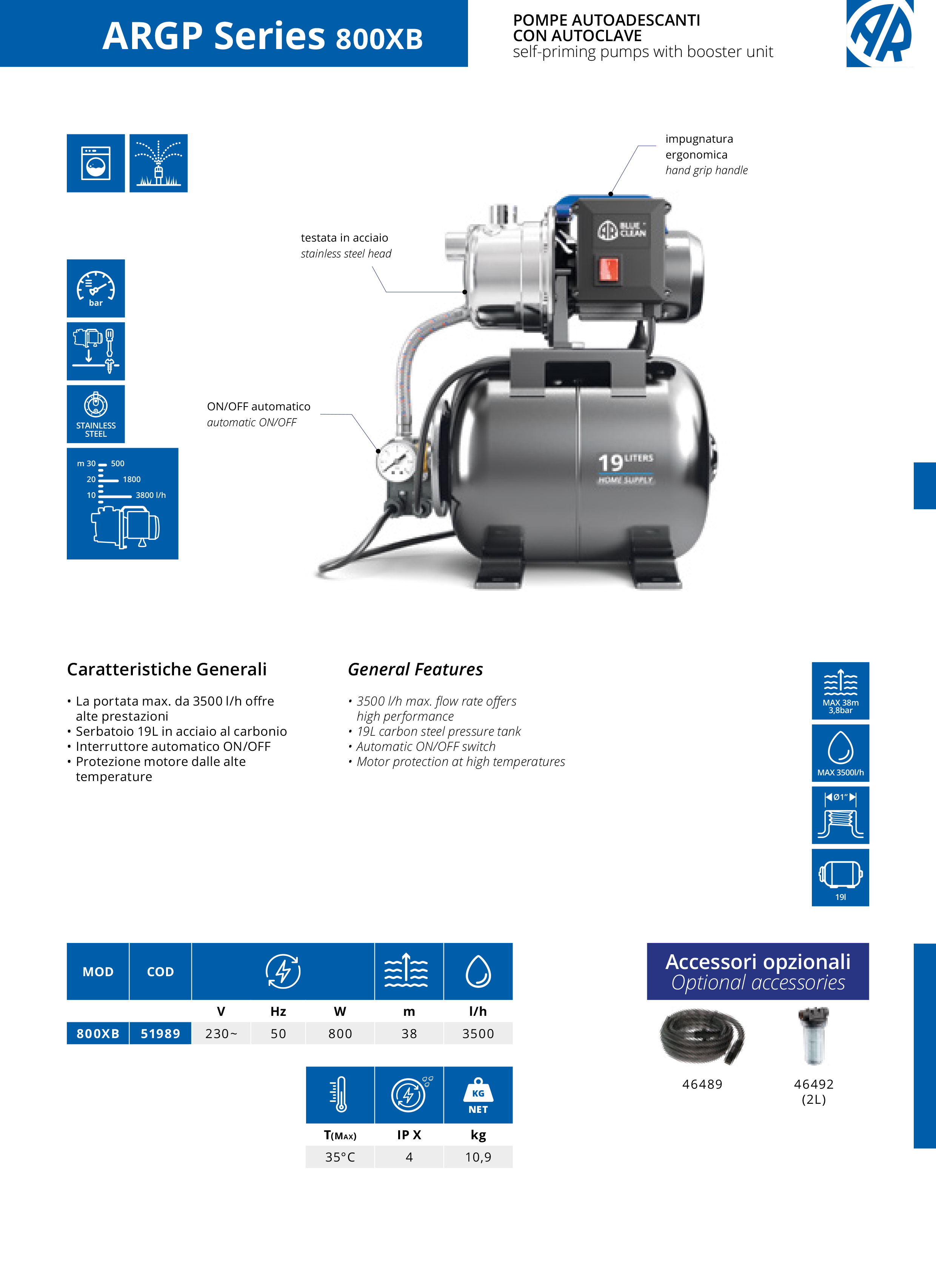 Ūdens sūknis pašsūcošais ar pastiprinātāju AR Blue Clean 800XB