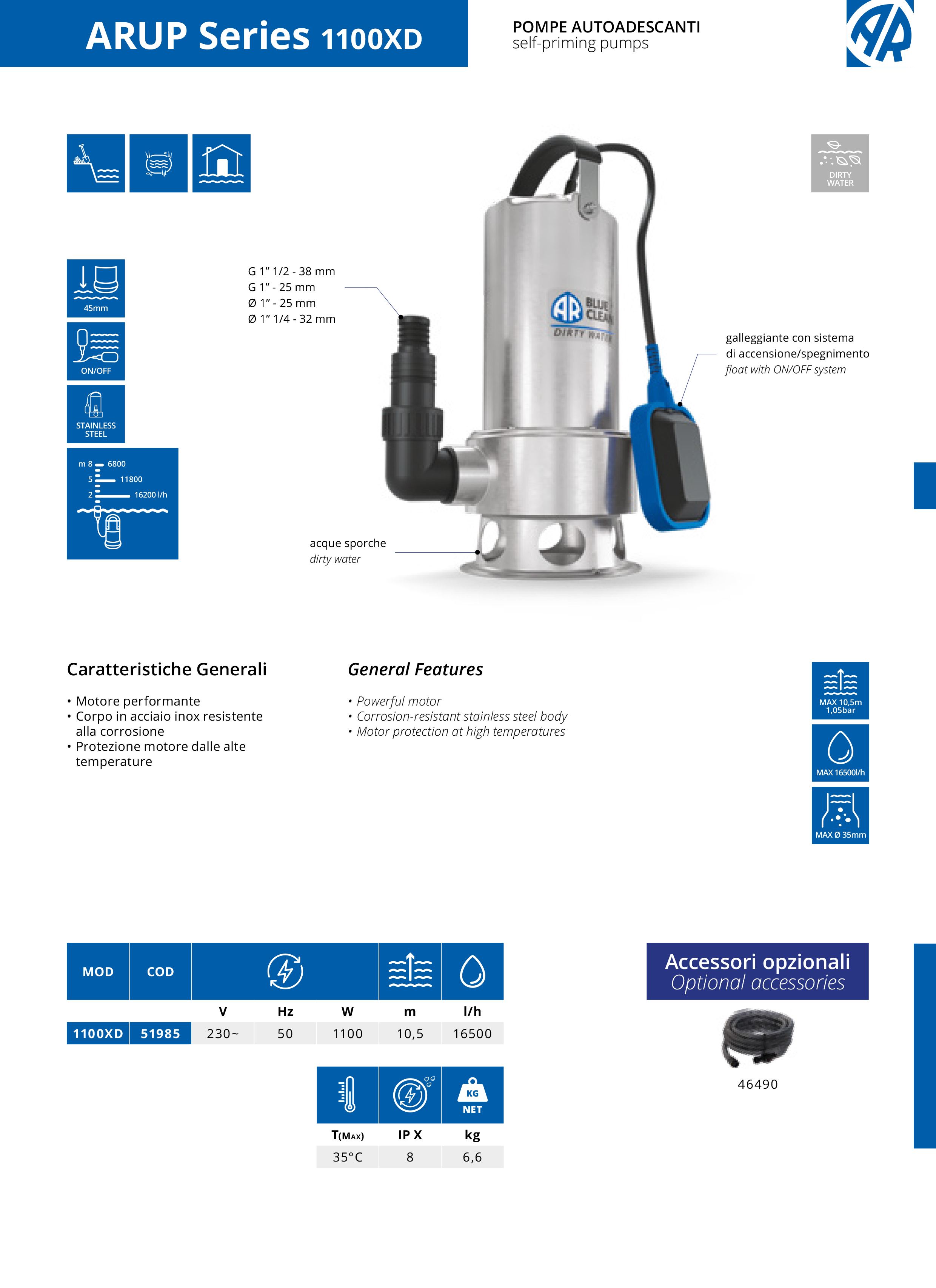 Ūdens sūknis pašsūcošais AR Blue Clean 110 XD