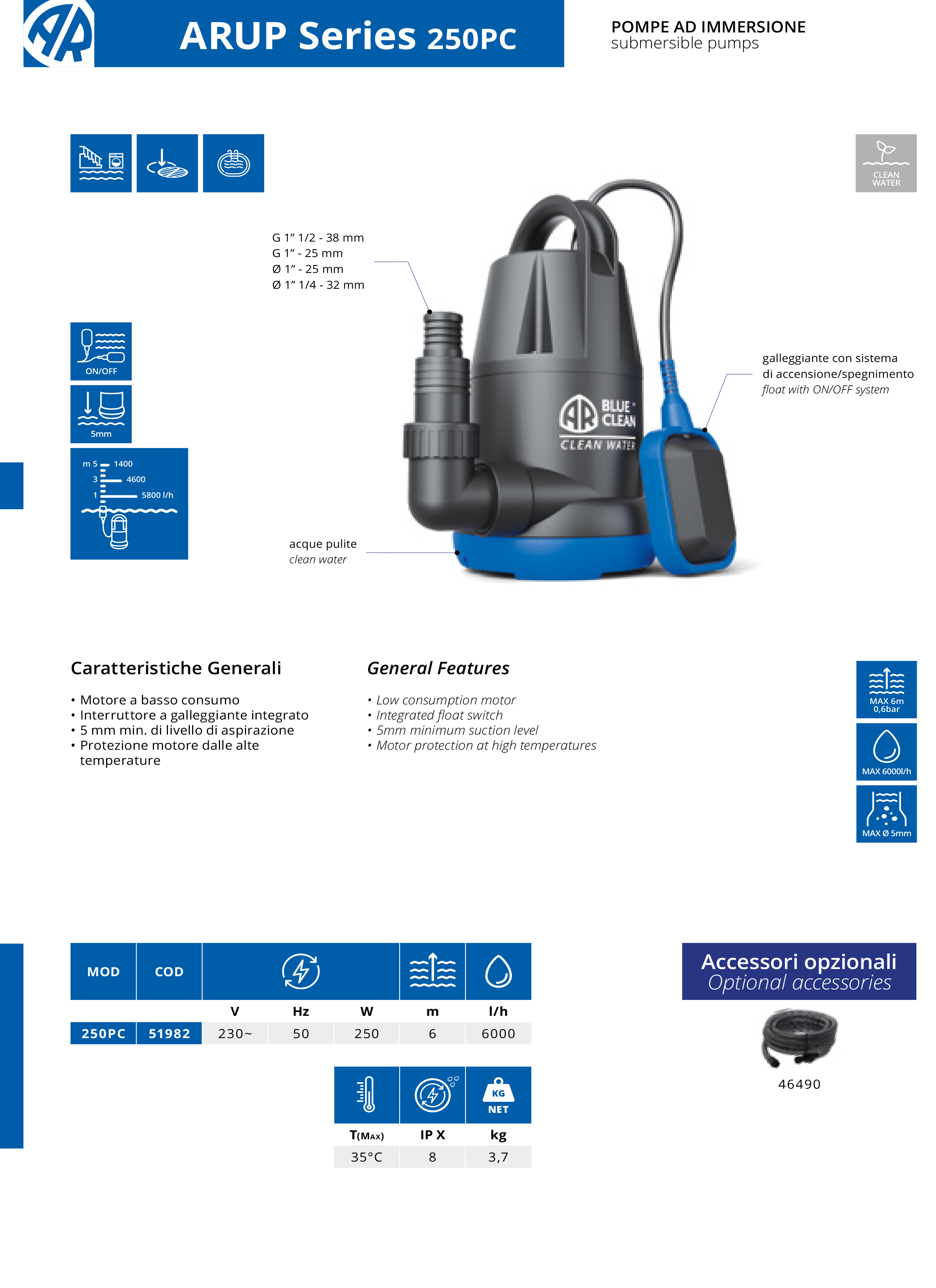 Ūdens sūknis iegremdējams AR Blue Clean 250PC