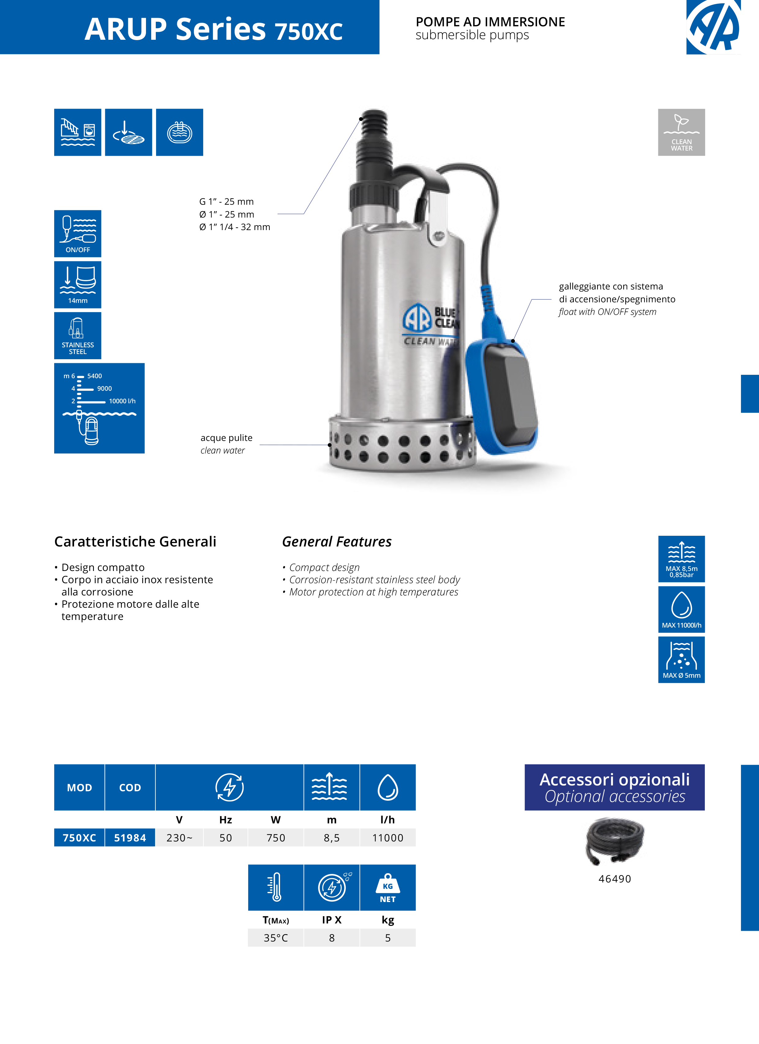 Ūdens sūknis iegremdējams AR Blue Clean 750XC
