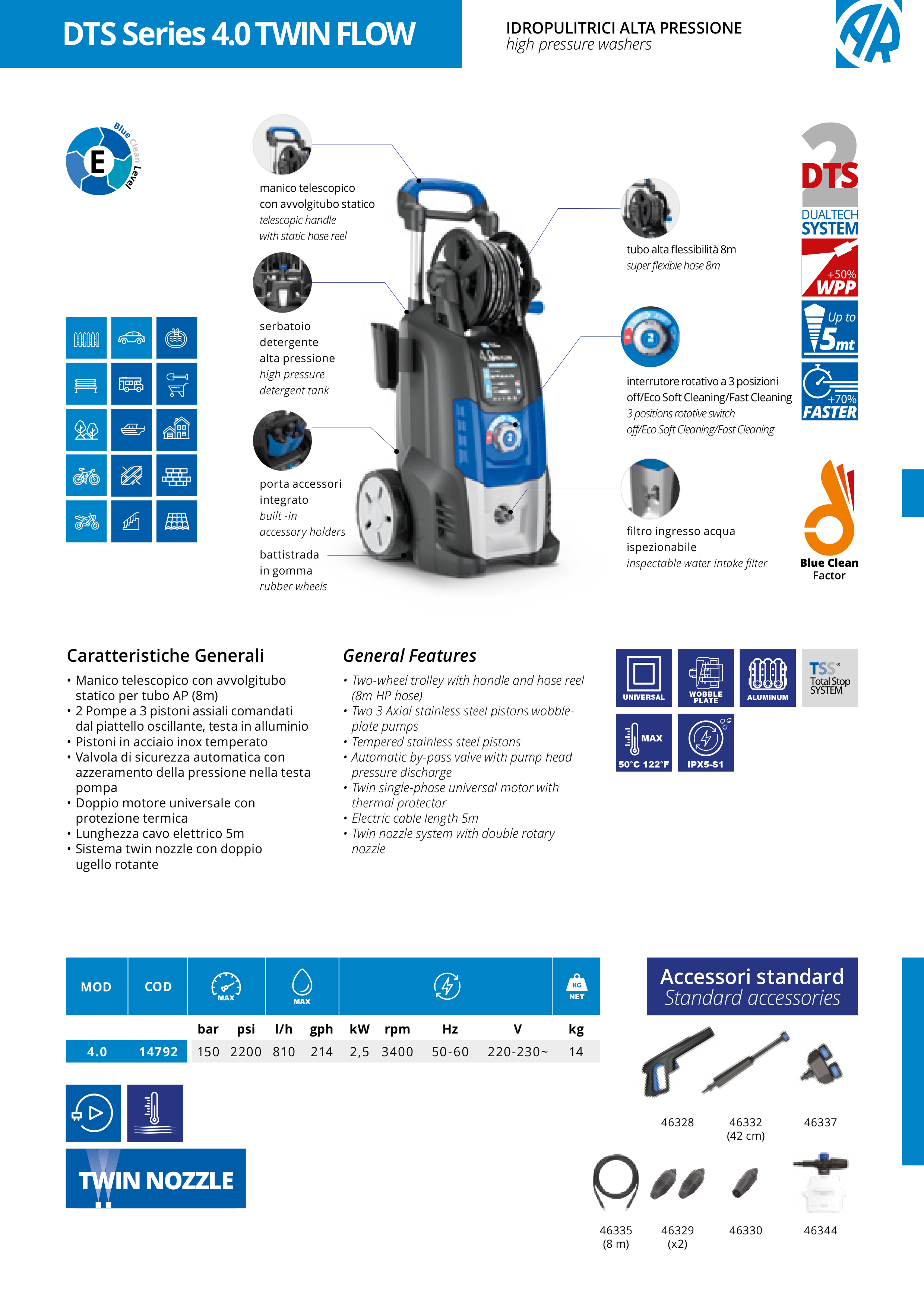 Augstspiediena mazgātājs AR Blue Clean DTS Series 4.0 Twin Flow